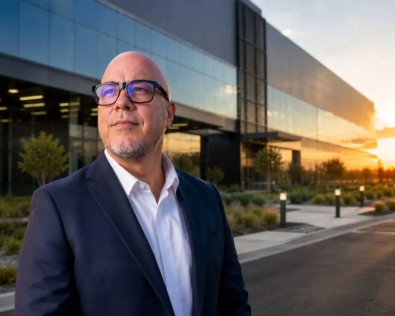 Andrew White in front of a data center facility